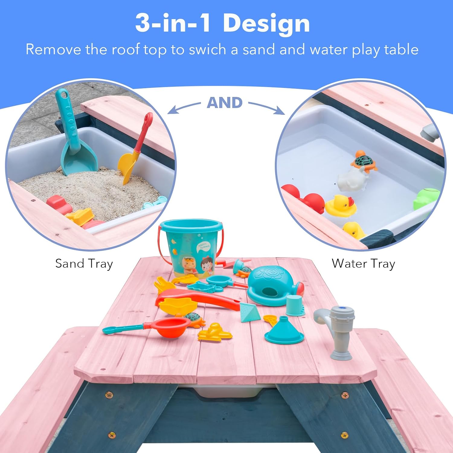 Kids 3-in-1 Sand & Water Table - Kids Outdoor Table With Umbrella recension och pris
