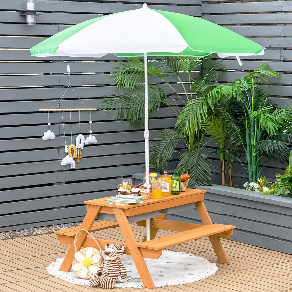 4-in-1 Wooden Sand & Water Pic - Kids Outdoor Table With Umbrella recension och pris