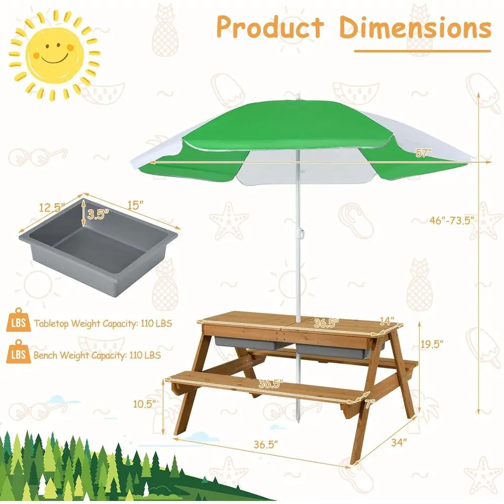 4-in-1 Wooden Sand & Water Pic - Kids Outdoor Table With Umbrella recension och pris