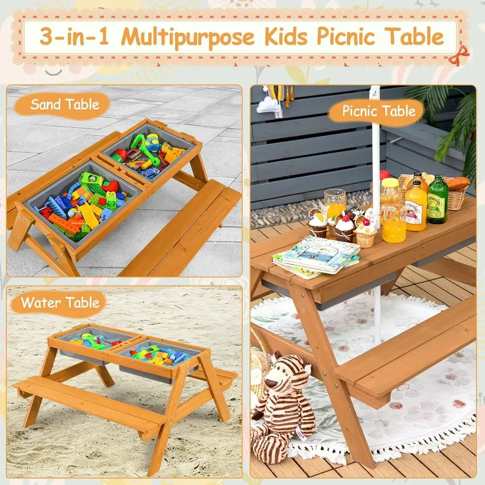 4-in-1 Wooden Sand & Water Pic - Kids Outdoor Table With Umbrella recension och pris