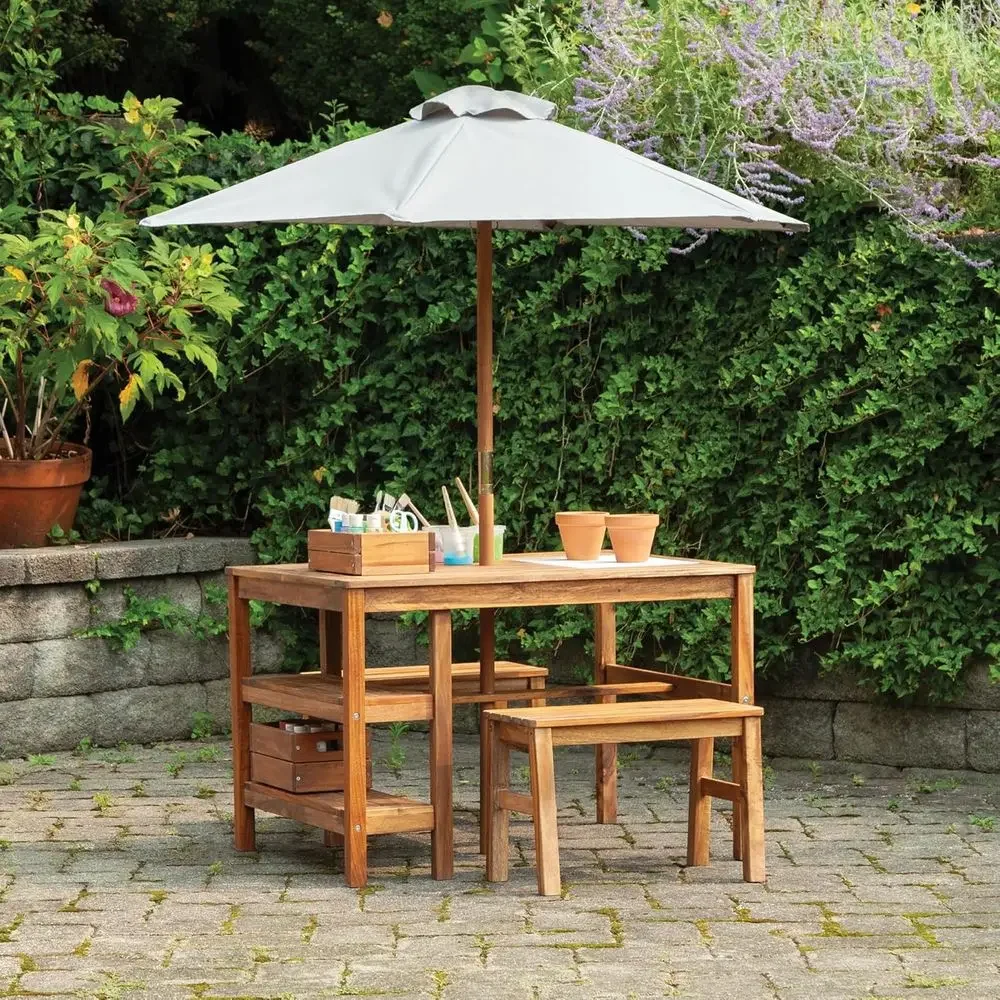 Kids Outdoor Crat Table, Bench - Kids Outdoor Table With Umbrella recension och pris