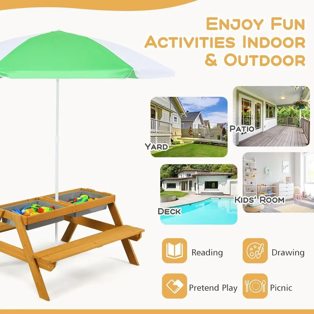 3-in-1 Height-Adjustable Umbre - Kids Outdoor Table With Umbrella recension och pris