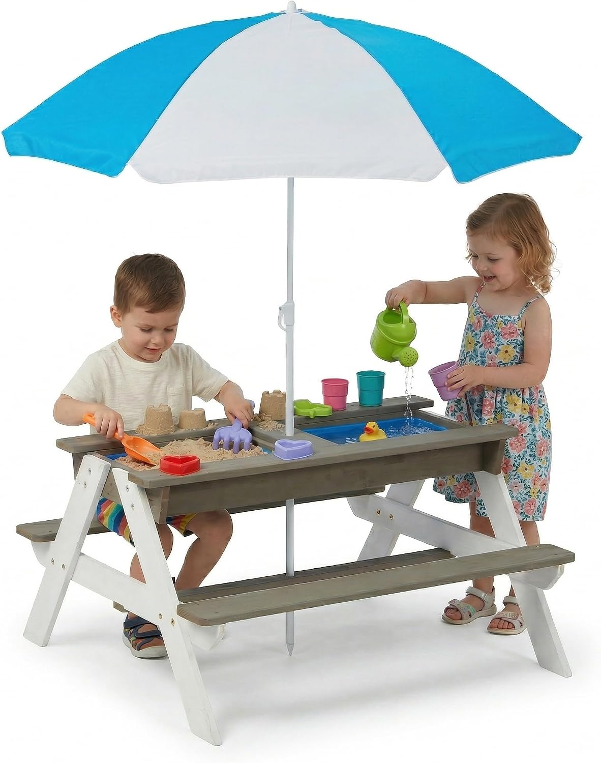 Kids Picnic Table, 3-in-1 Wood - Kids Outdoor Table With Umbrella recension och pris