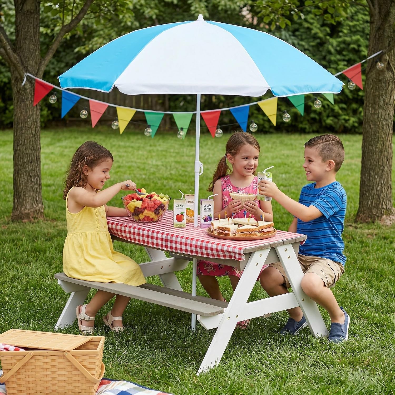 Kids Picnic Table, 3-in-1 Wood - Kids Outdoor Table With Umbrella recension och pris