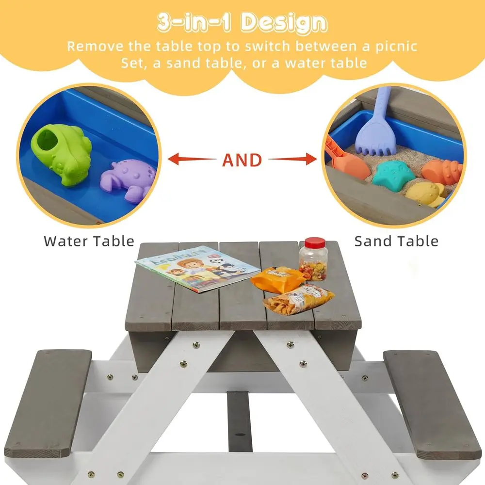 Convertible 3-in-1 Wooden Picn - Kids Outdoor Table With Umbrella recension och pris