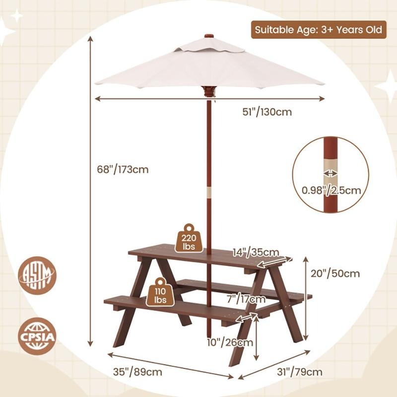 Outdoor 4-Seat Kids Picnic Tab - Kids Outdoor Table With Umbrella recension och pris